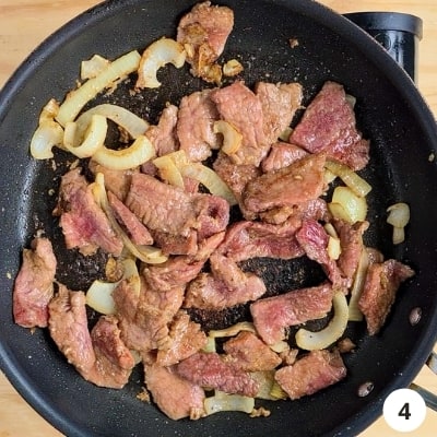 beef slices lightly browned but not cooked through