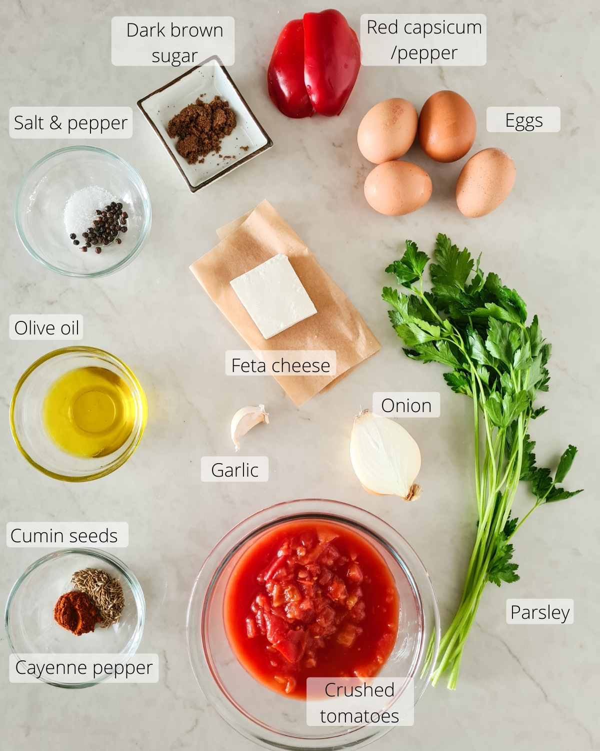 All ingredients required for shakshuka with feta