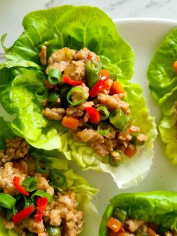 Close up of a plate of Chinese lettuce wraps
