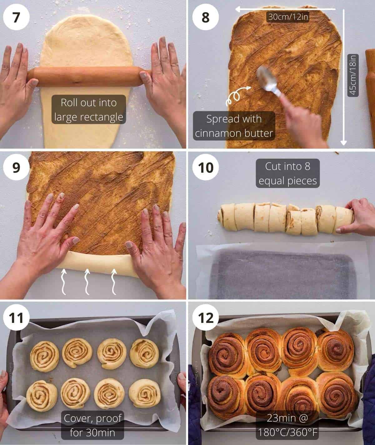 Step by step instructions rolling and shaping the cinnamon rolls