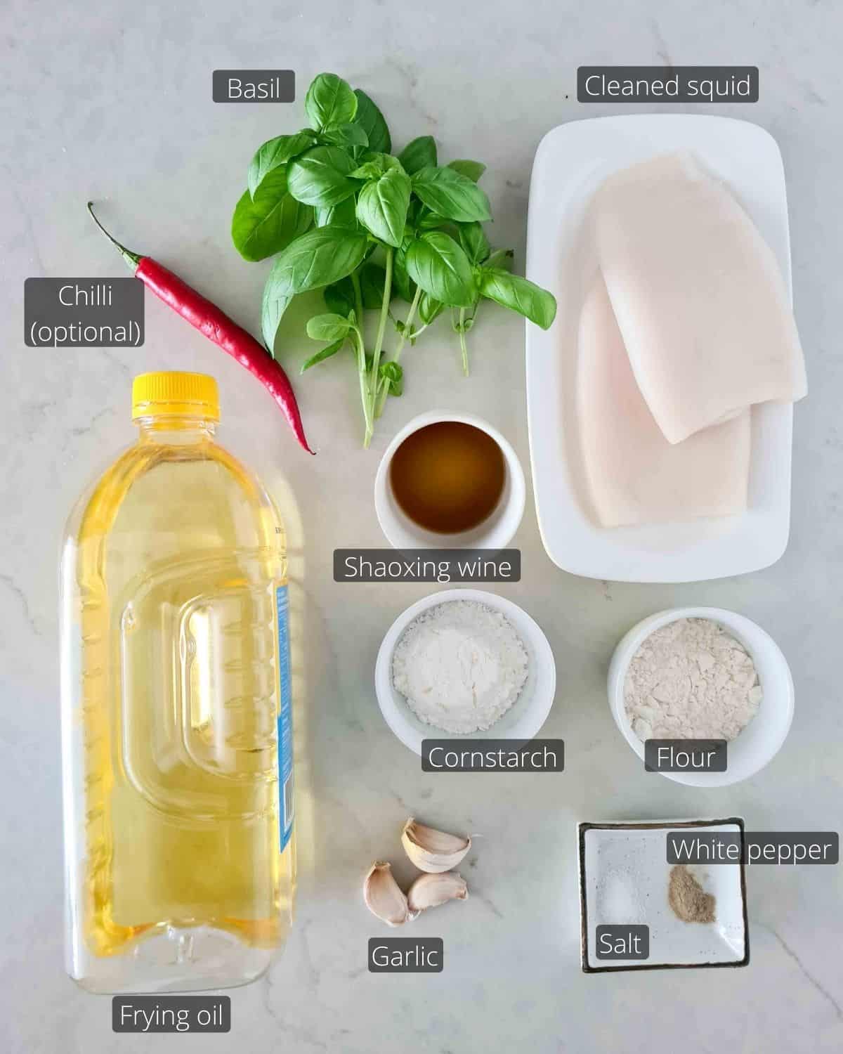 Ingredients required for this recipe, labeled.