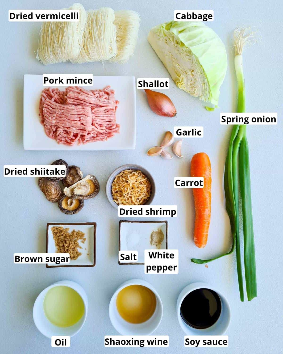 All the ingredients required to make this recipe, labeled.
