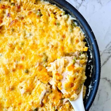 Golden baked tuna mornay with a spoon