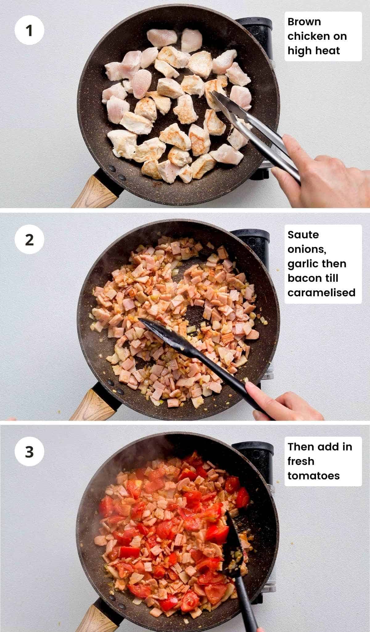 3 step instructions collage of making this pasta recipe