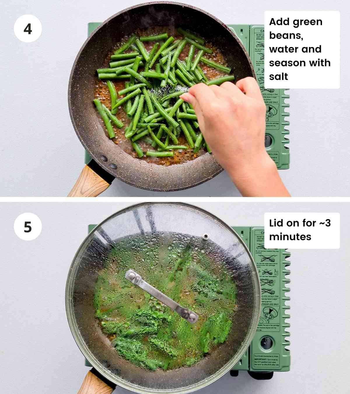 2 step collage instructions of cooking green beans