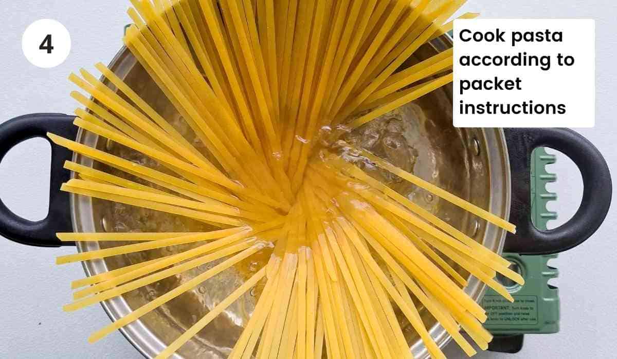 cooking pasta with caption