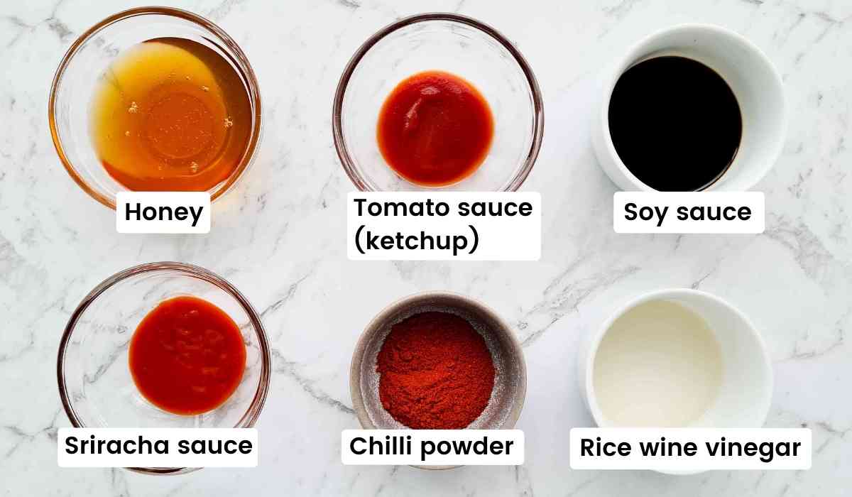 Ingredients required to make the sauce, labeled