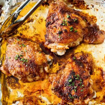 Close up of baked chicken thighs